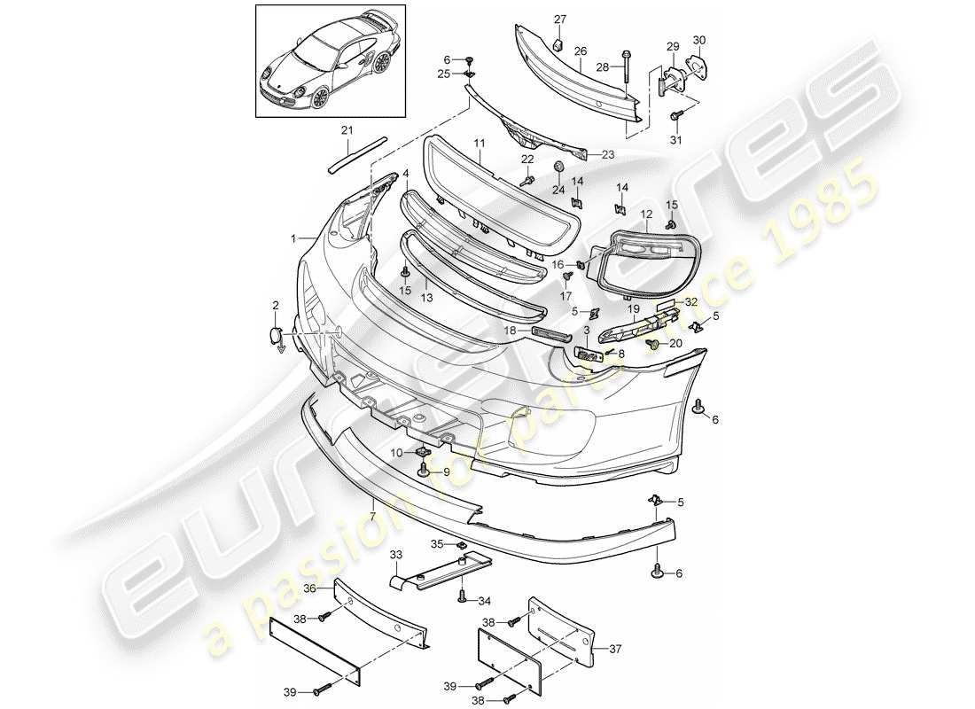 porsche 911 t/gt2rs (2012) bumper parts diagram