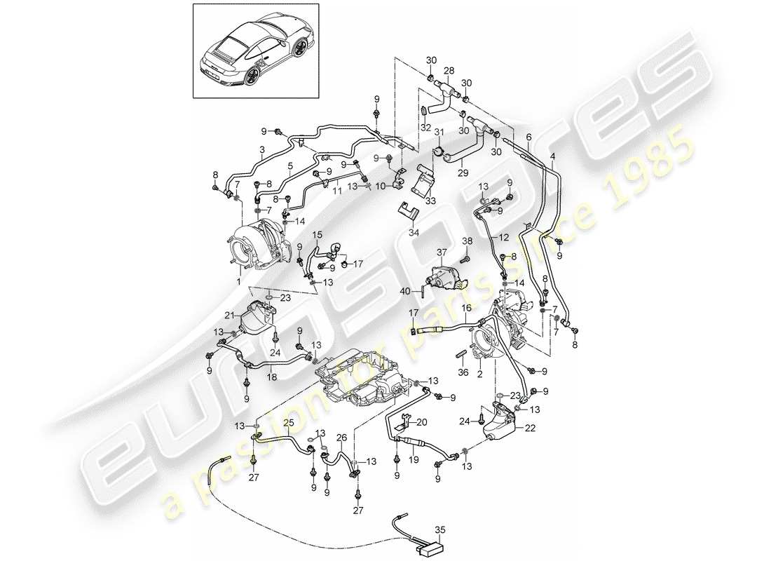 porsche 911 t/gt2rs (2012) exhaust gas turbocharger parts diagram