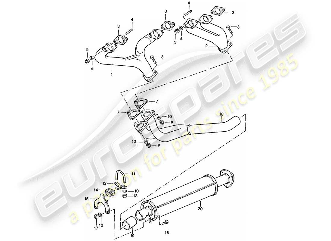 porsche 944 (1986) exhaust system - exhaust silencer, front parts diagram