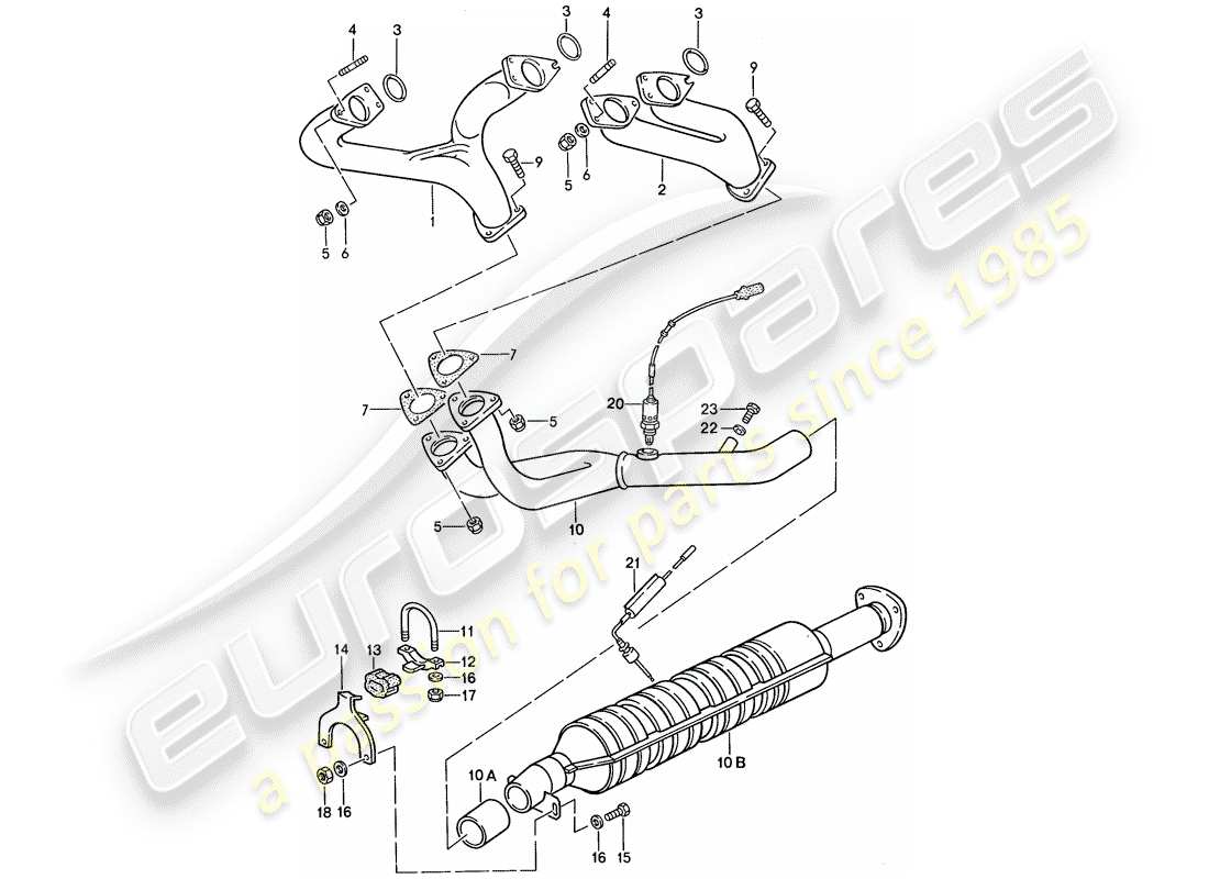 porsche 944 (1991) exhaust system - catalyst parts diagram