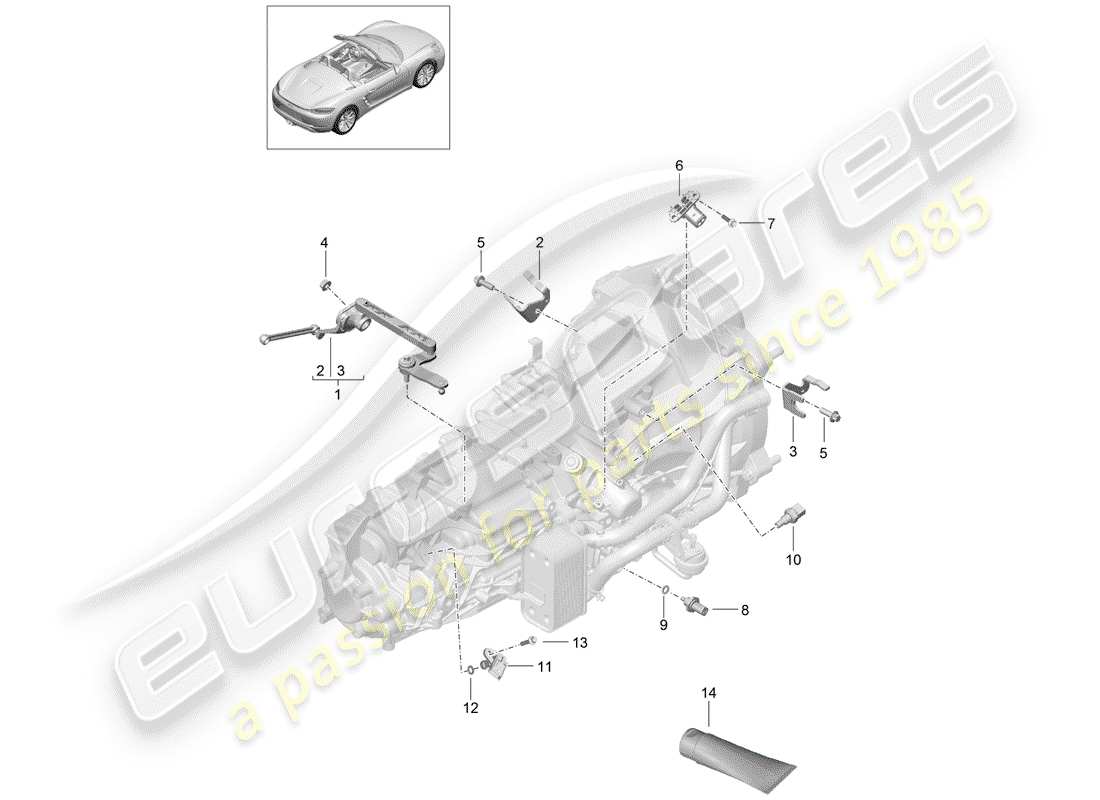 porsche 718 boxster (2017) manual gearbox part diagram