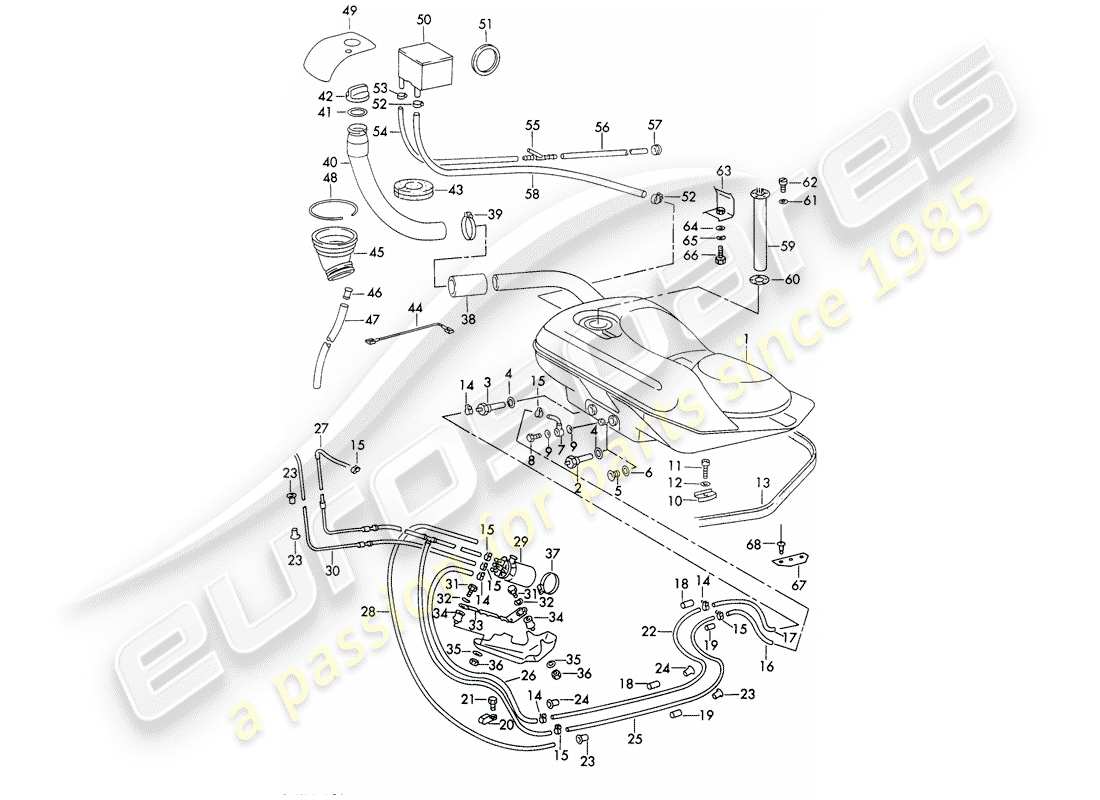 porsche 911 (1970) fuel system - lines - with: - fuel pump part diagram