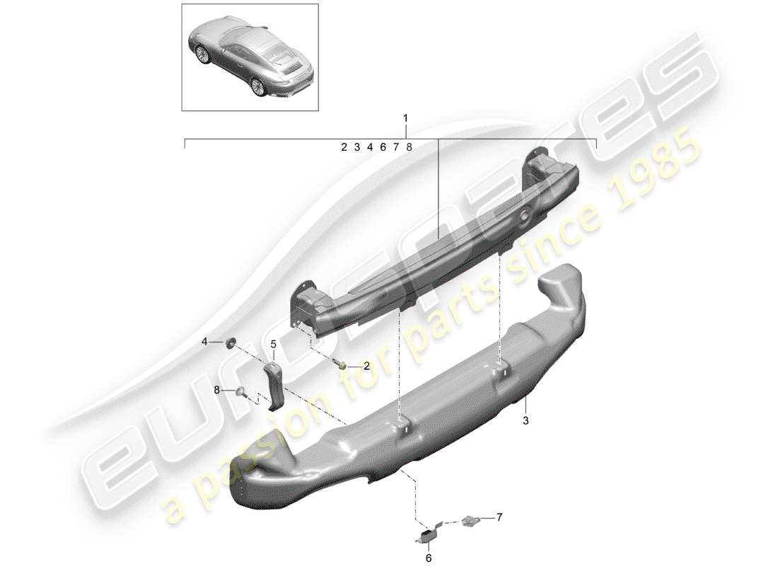 porsche 991 gen. 2 (2019) bumper bracket part diagram