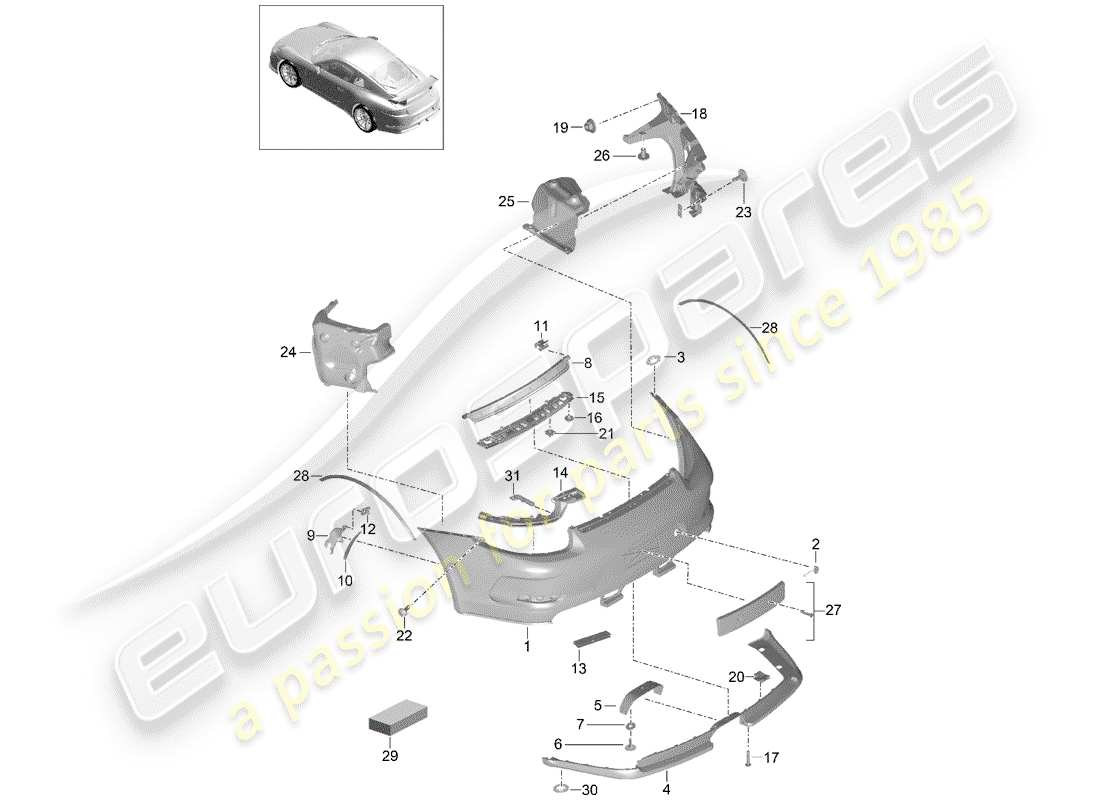 porsche 991r/gt3/rs (2016) bumper parts diagram