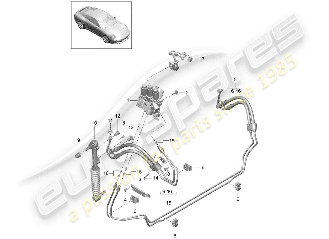 porsche 991 gen. 2 (2019) hydraulic line part diagram