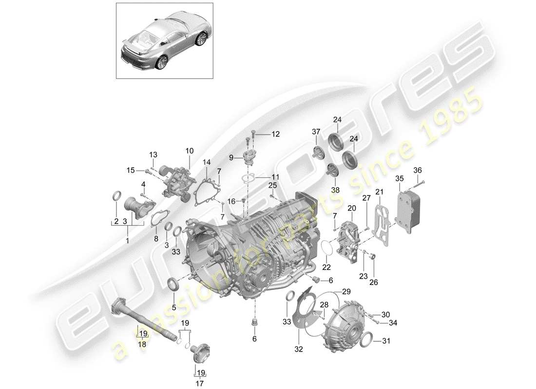 porsche 991r/gt3/rs (2017) manual gearbox parts diagram