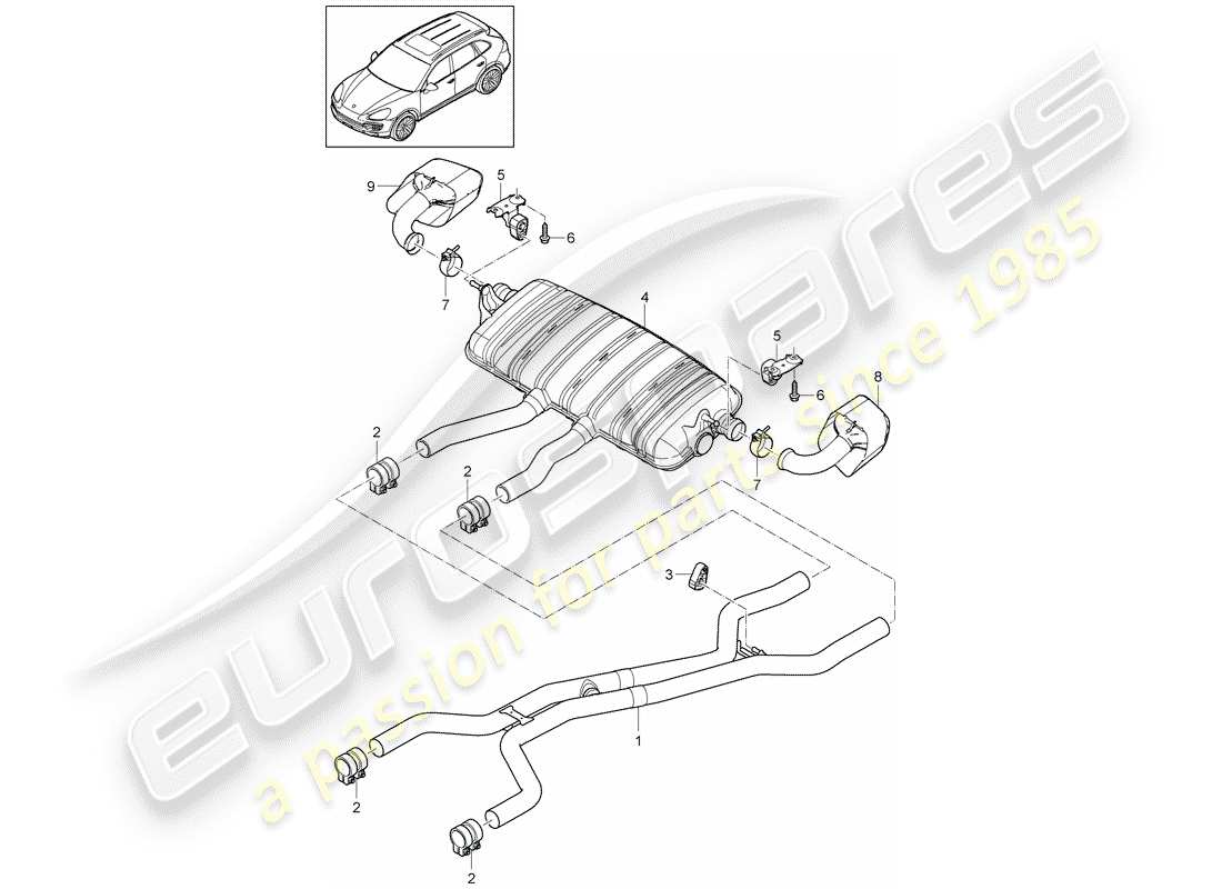 porsche cayenne e2 (2012) exhaust system part diagram