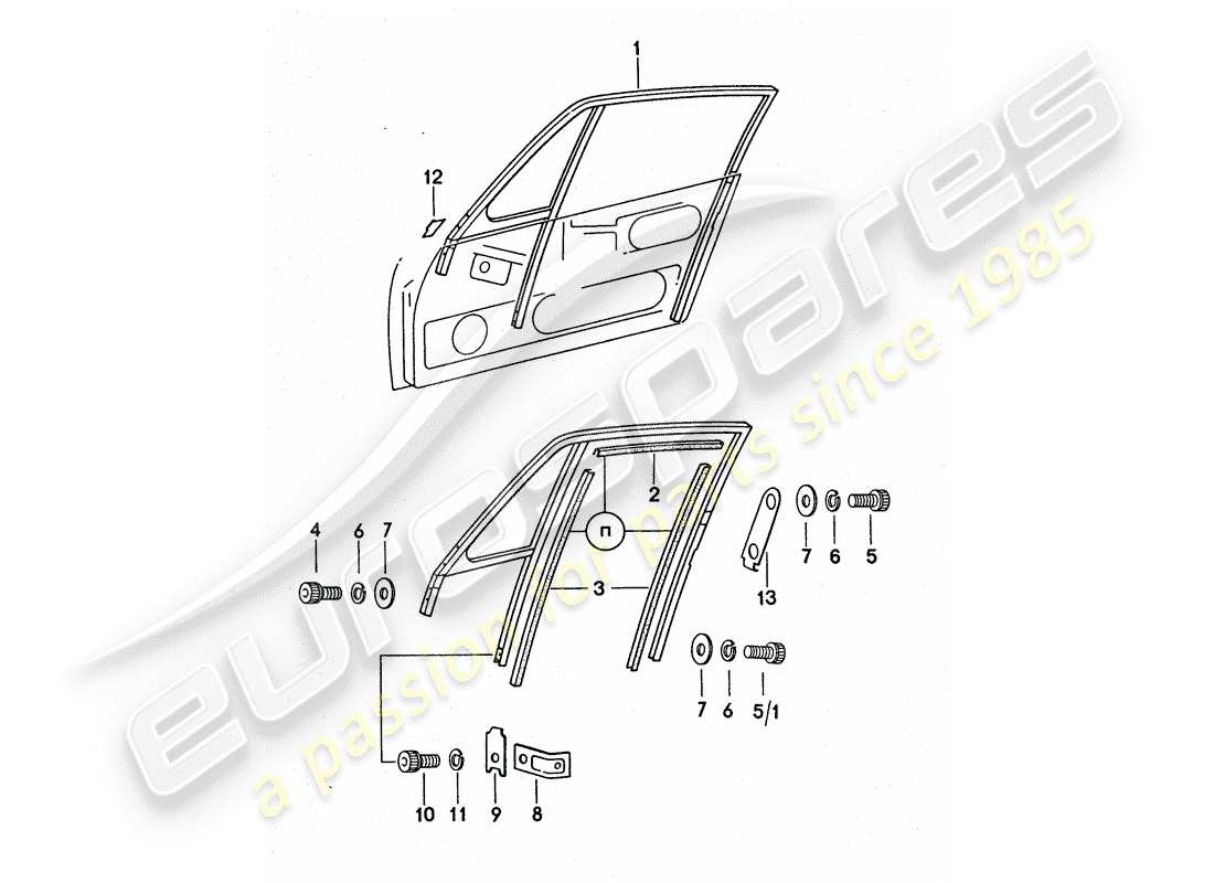 porsche 911 turbo (1977) window frame part diagram