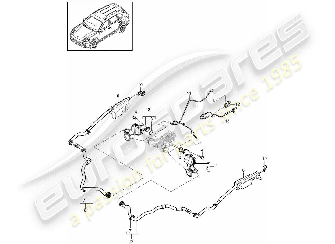 porsche cayenne e2 (2012) charge air cooler part diagram