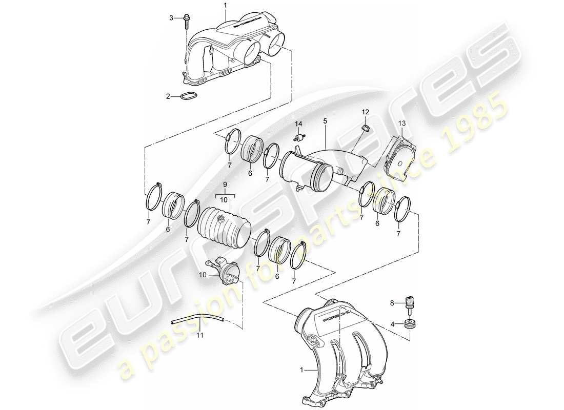 porsche cayman 987 (2006) intake air distributor parts diagram