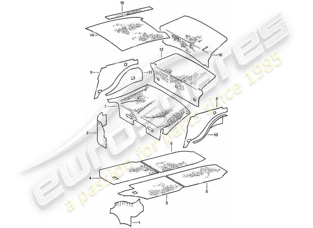 porsche 911 (1988) body shell - sound absorbers part diagram