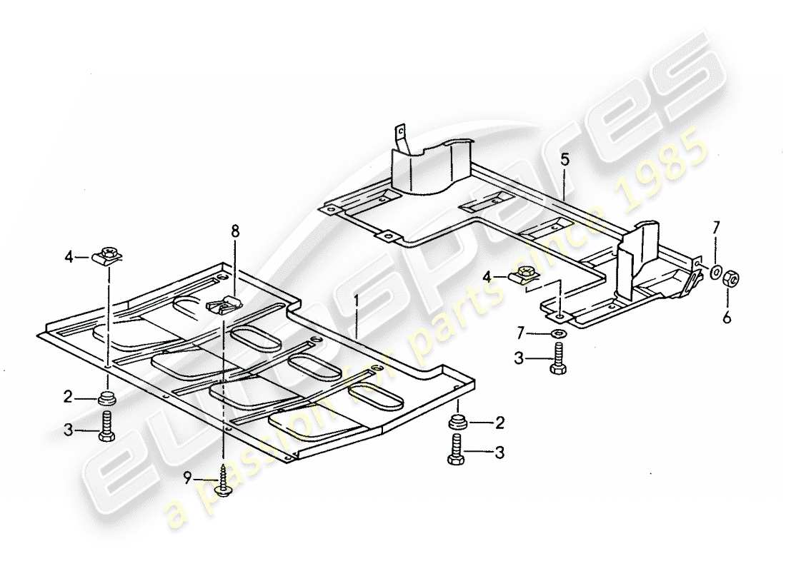 porsche 968 (1994) underside protection part diagram