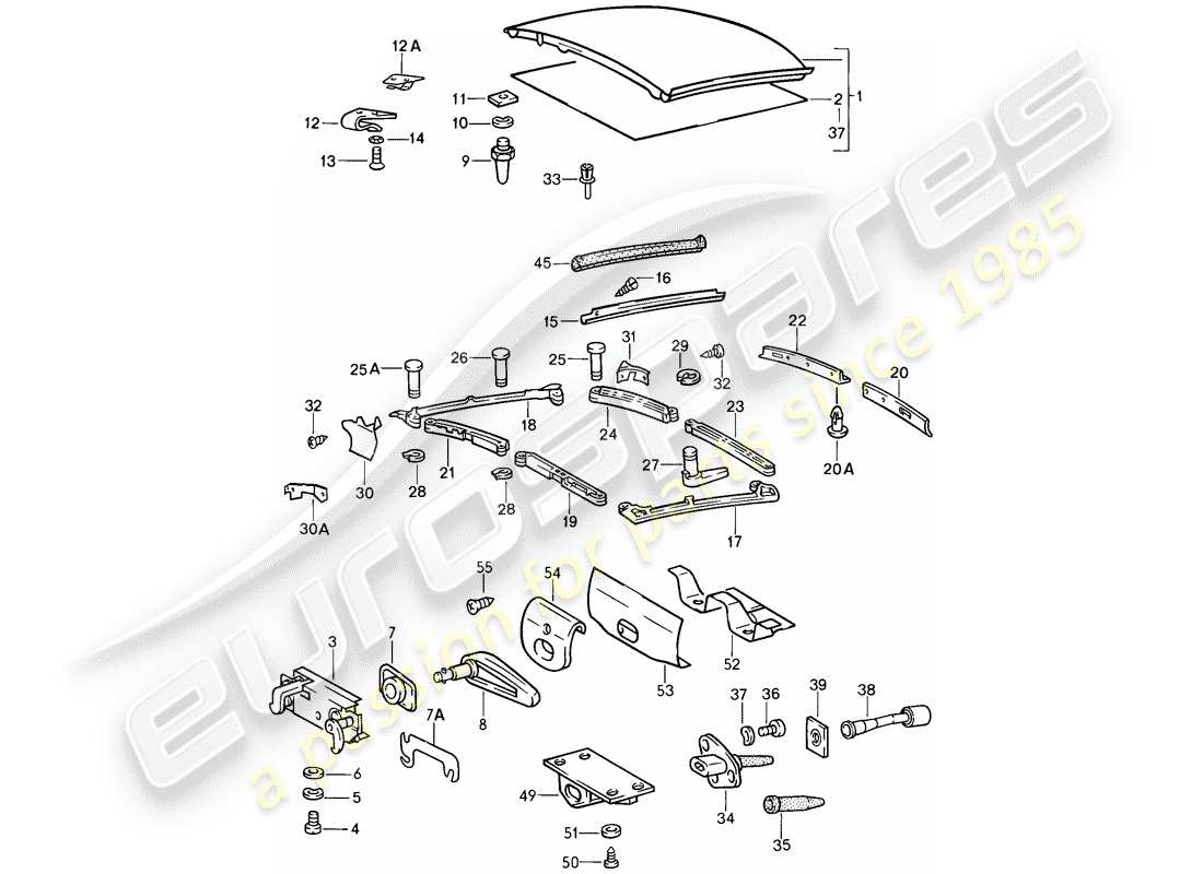 porsche 911 (1985) soft top part diagram