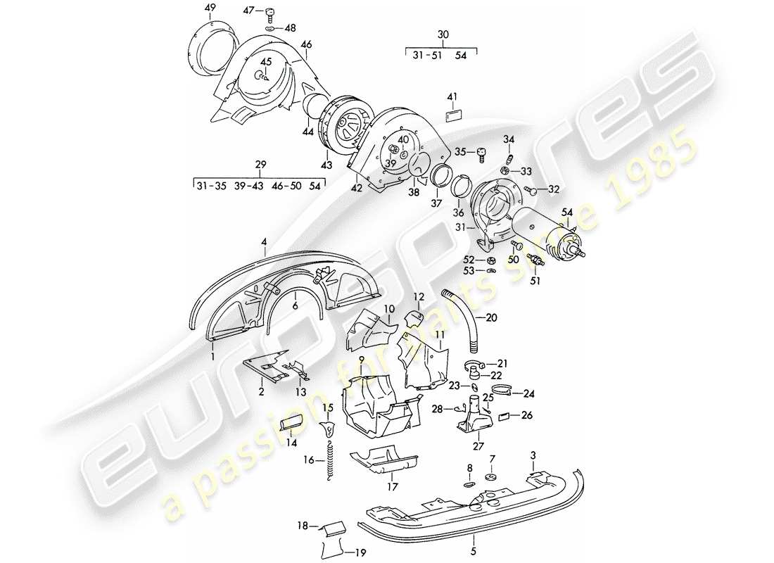 porsche 356b/356c (1961) air cooling part diagram