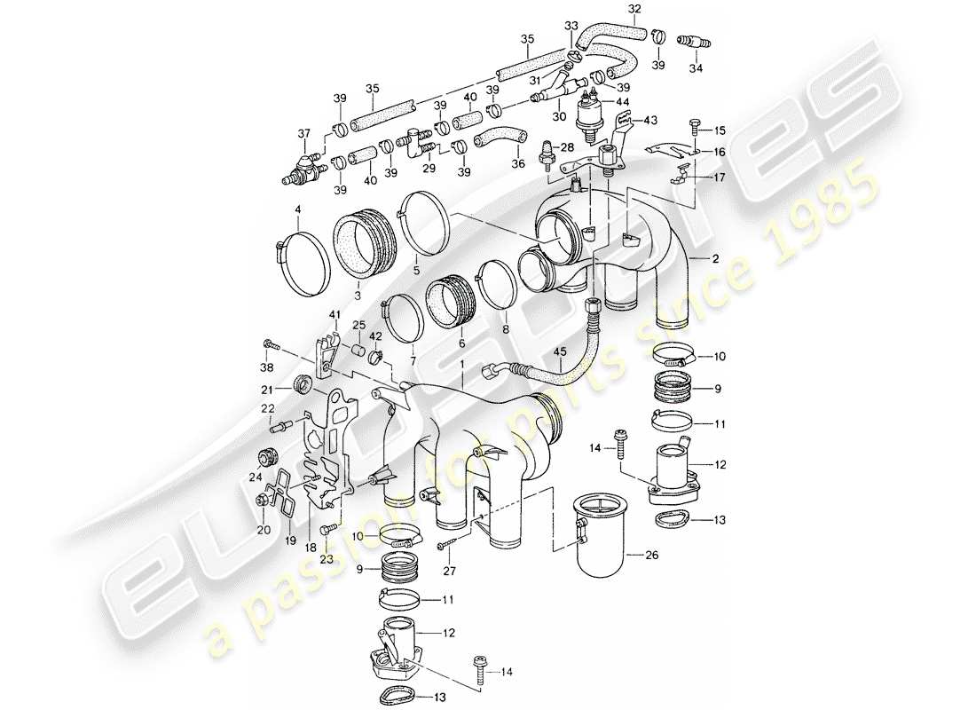 porsche 993 (1997) l-jetronic - intake air distributor part diagram