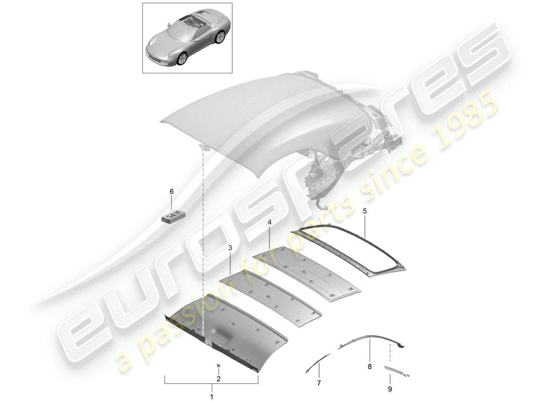 porsche 991 (2012) convertible top part diagram