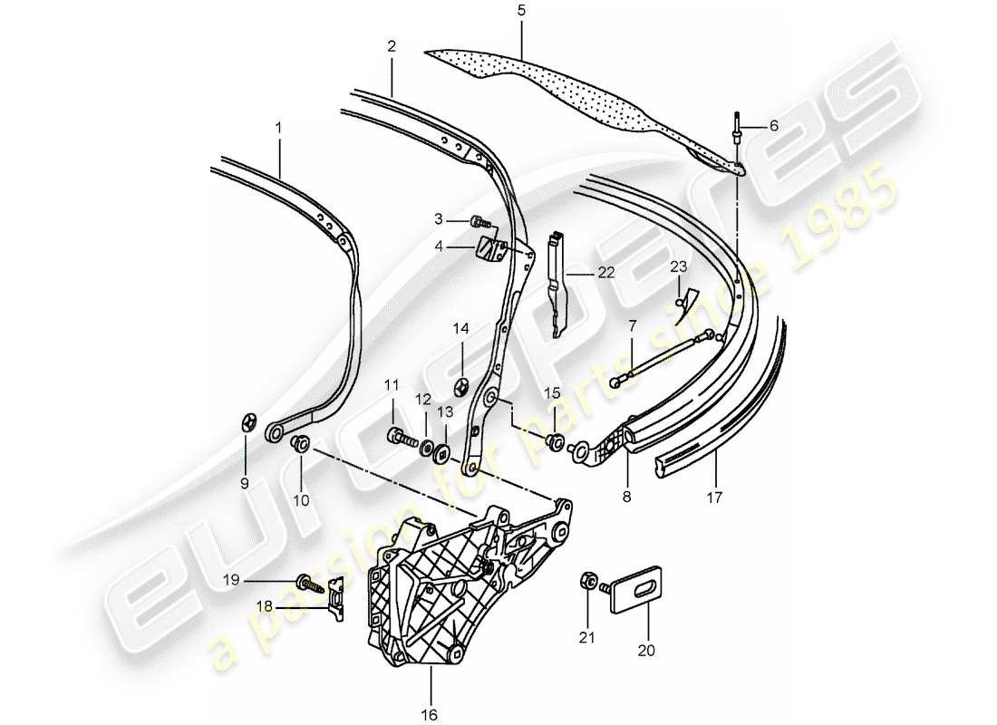 porsche 996 t/gt2 (2005) top frame - single parts parts diagram
