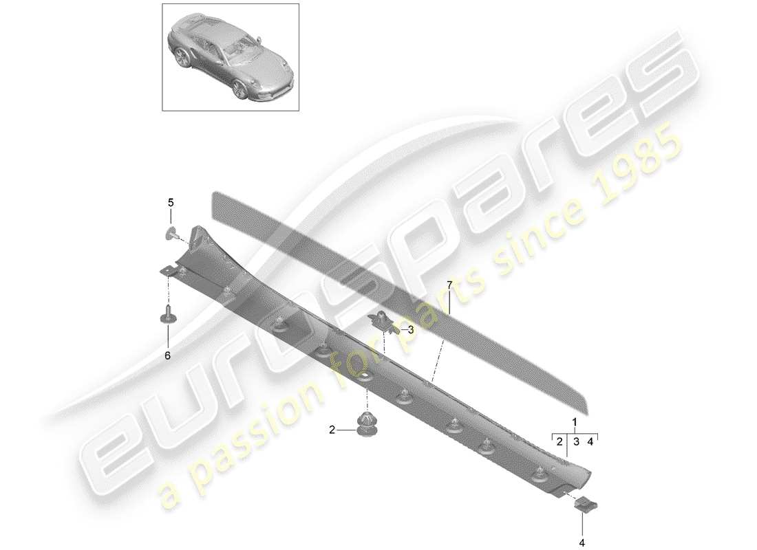 porsche 991 turbo (2014) side member trim parts diagram