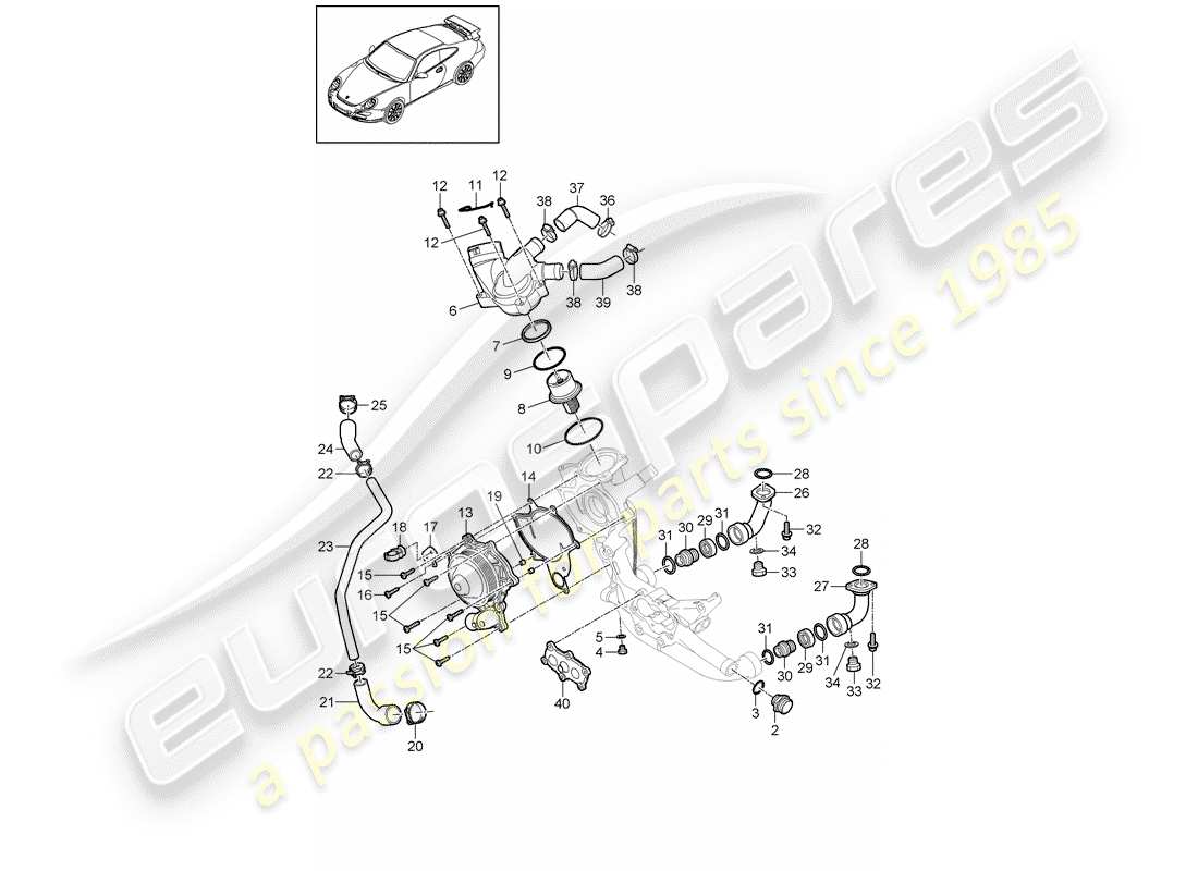 porsche 997 gt3 (2007) water pump parts diagram