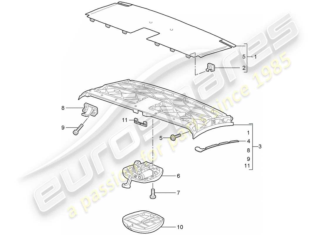 porsche 997 (2005) top frame part diagram