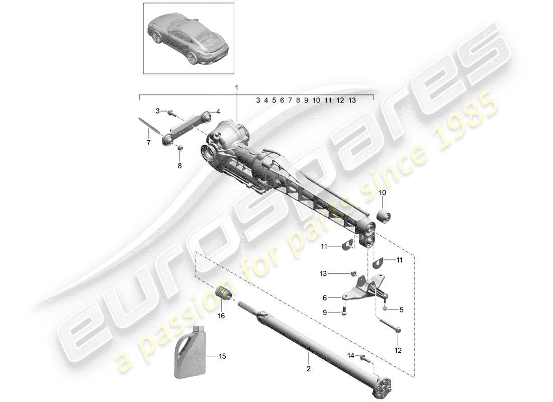 porsche 991 t/gt2rs front axle differential part diagram