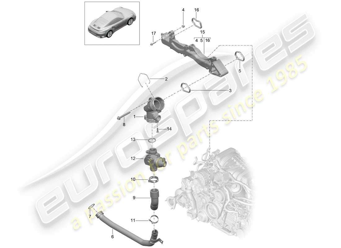 porsche 991 t/gt2rs sub-frame part diagram