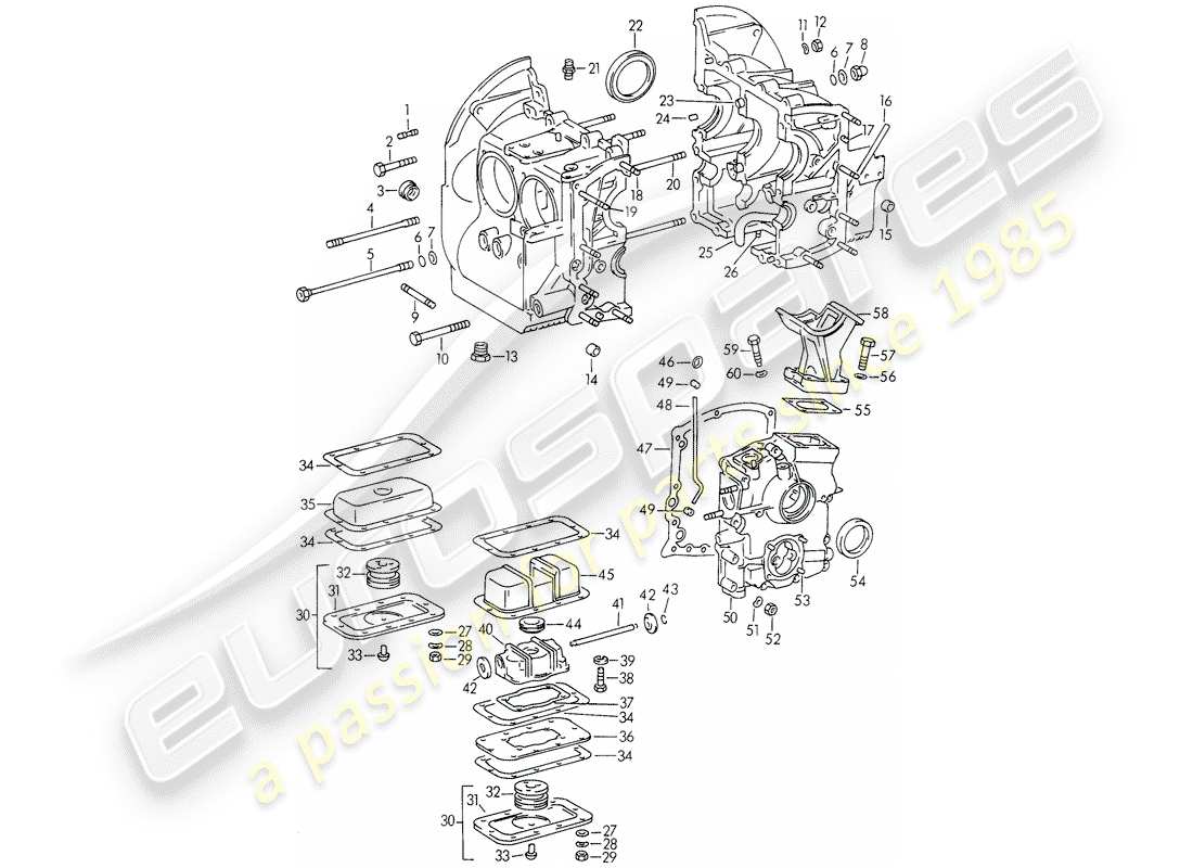 porsche 356b/356c (1960) crankcase part diagram