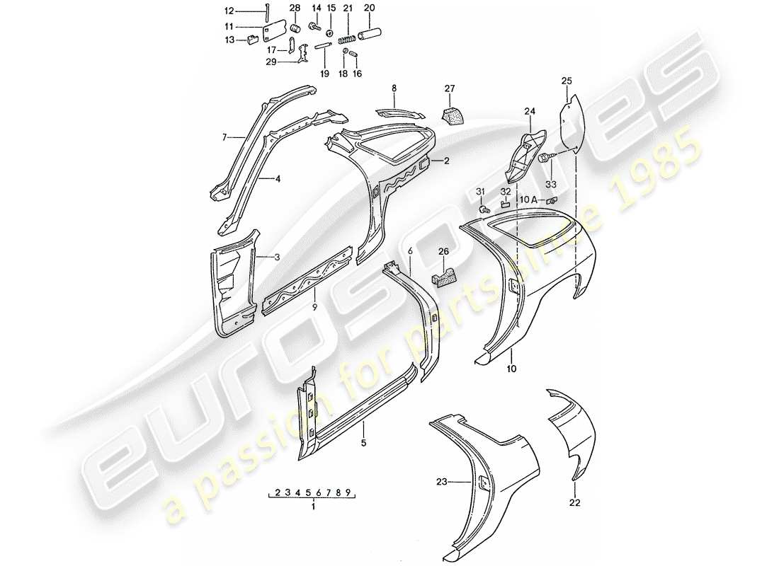 porsche 928 (1991) frame - side panel parts diagram