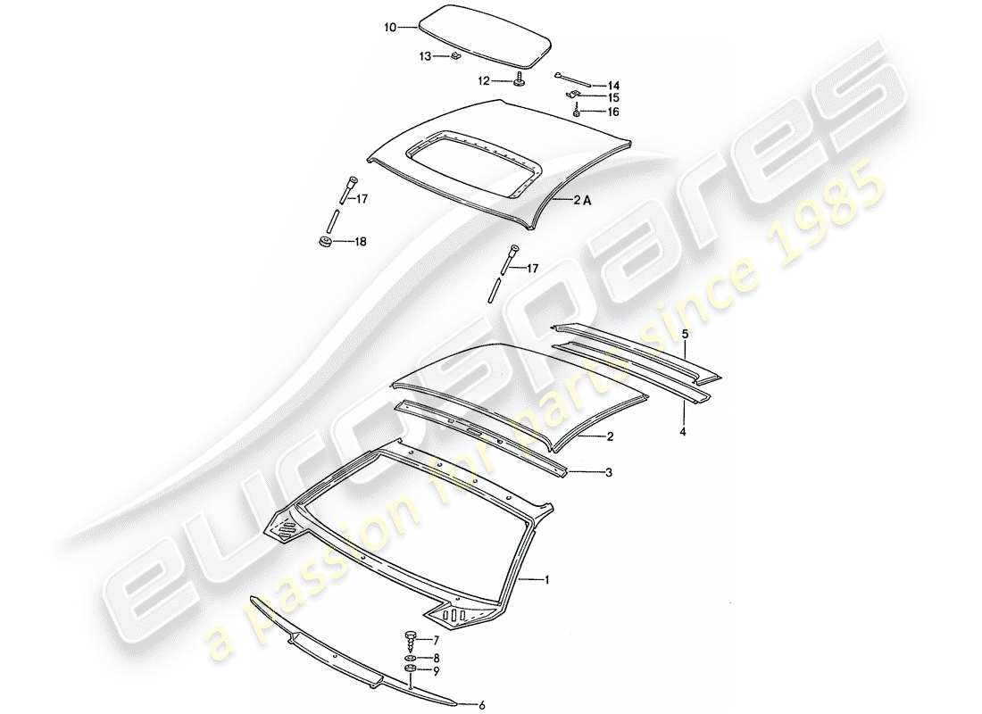 porsche 928 (1989) roof - cowl parts diagram