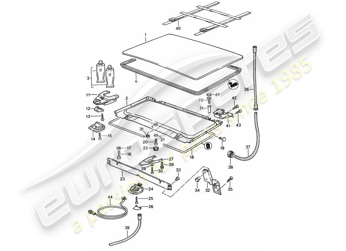 porsche 968 (1994) lifting roof part diagram