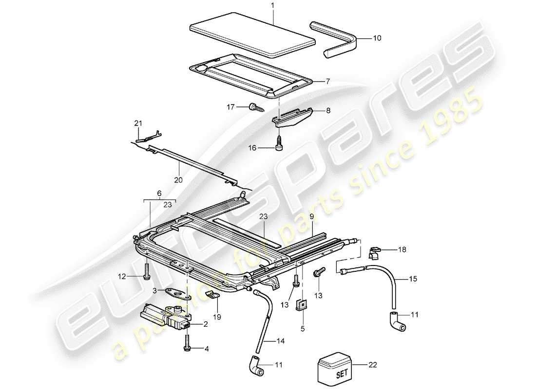 porsche 996 (2000) glass sliding roof part diagram