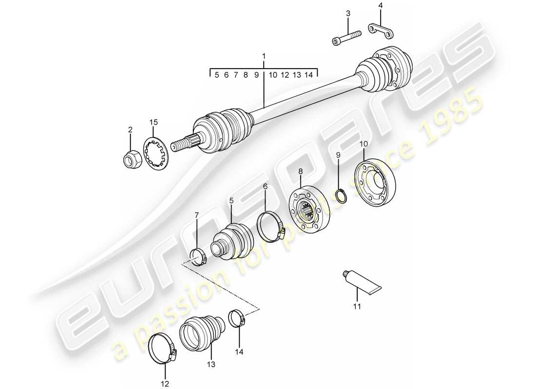 porsche 997 t/gt2 (2007) drive shaft parts diagram