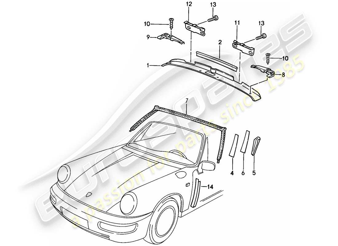 porsche 911 (1987) windshield frame - accessories part diagram