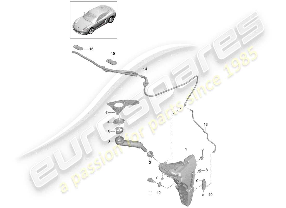 porsche cayman 981 (2014) windshield washer unit parts diagram