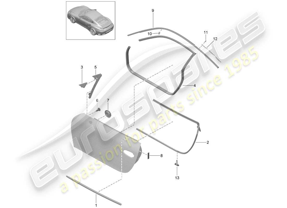 porsche 991 t/gt2rs door seal part diagram