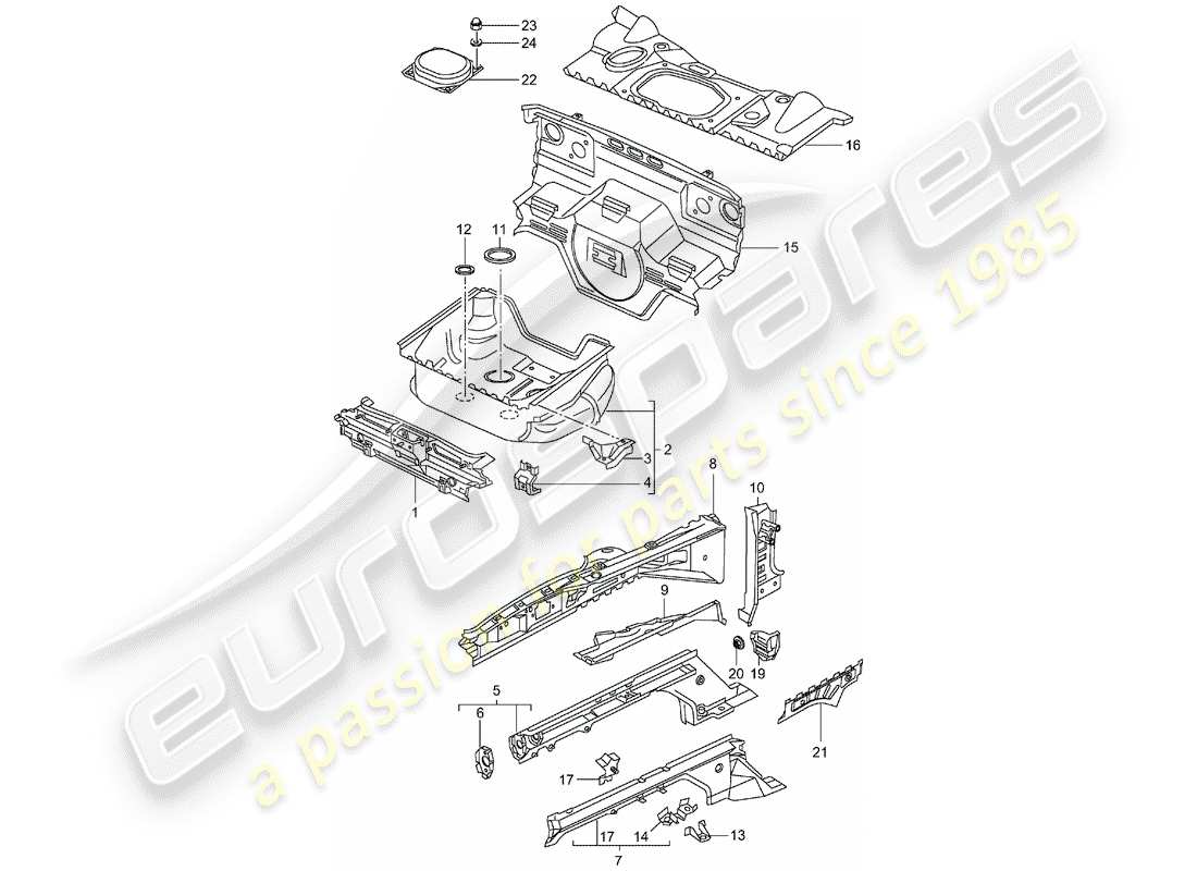 porsche 996 (1999) front end - single parts part diagram