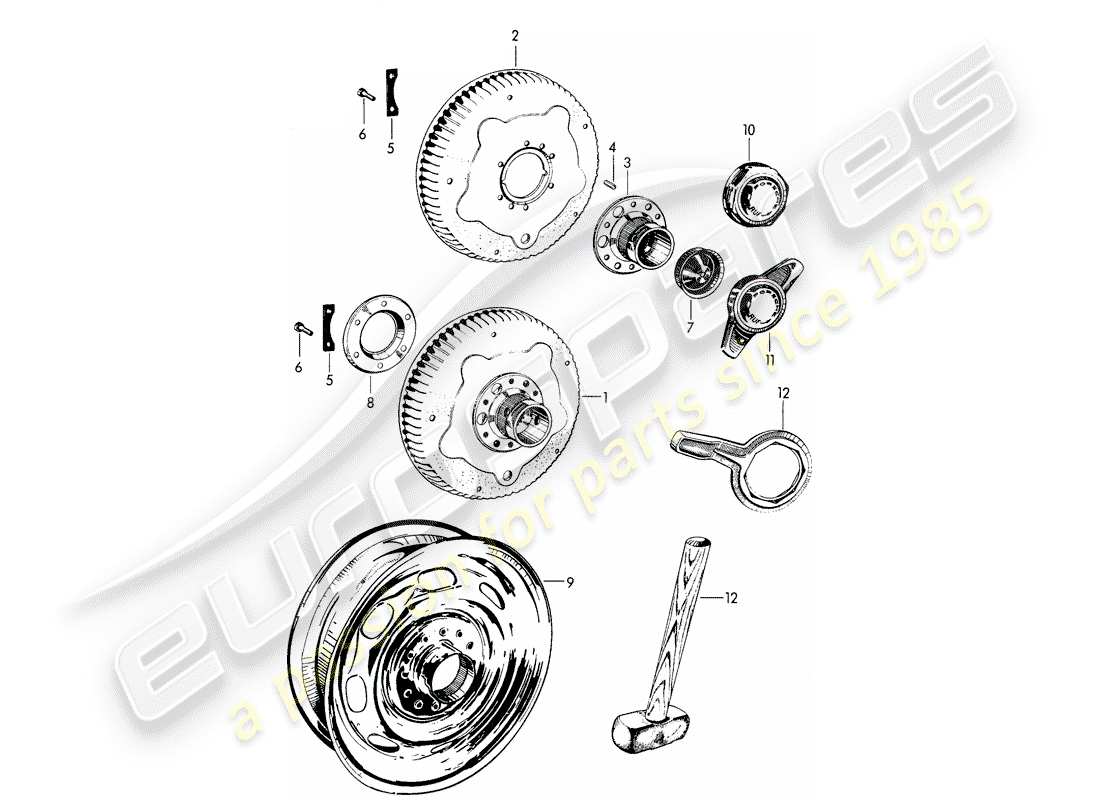 porsche 356b/356c (1963) perforated disc wheel - central locking - with: - fasteners part diagram