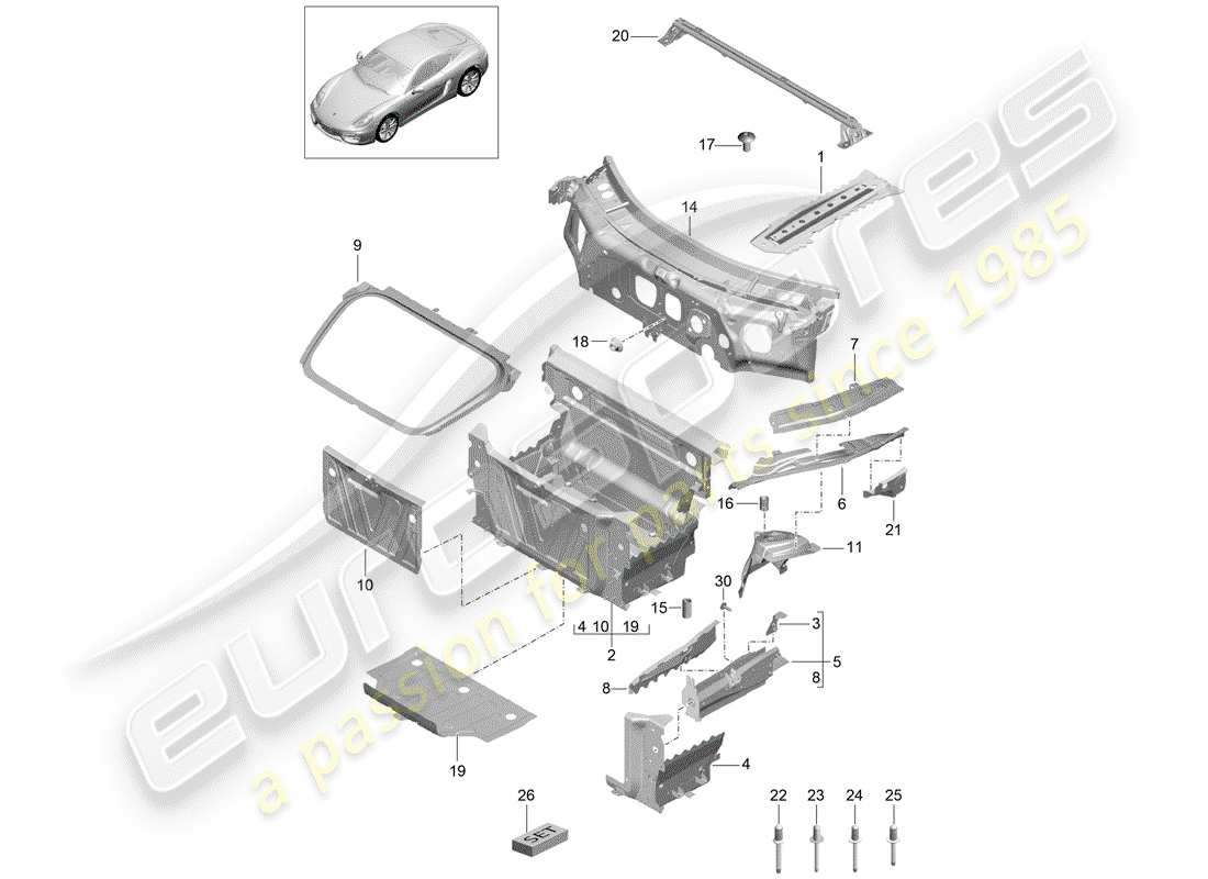 porsche cayman 981 (2016) front end part diagram