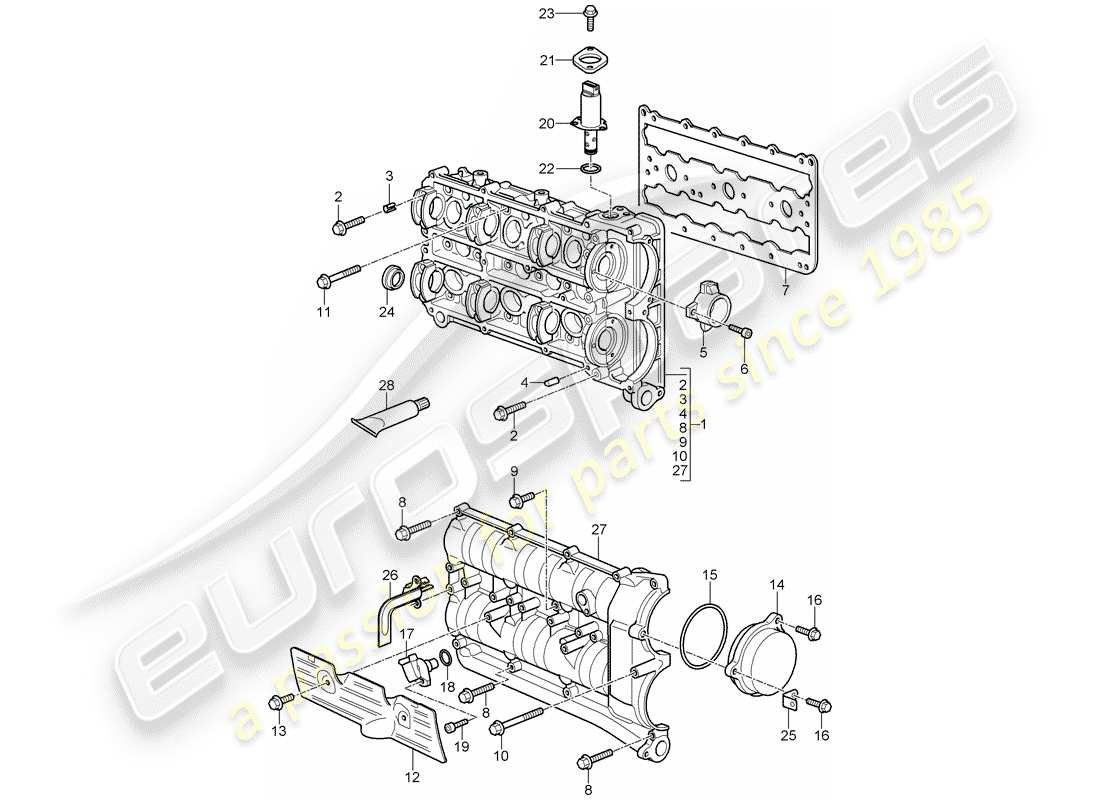 porsche 997 gt3 (2007) camshaft housing parts diagram