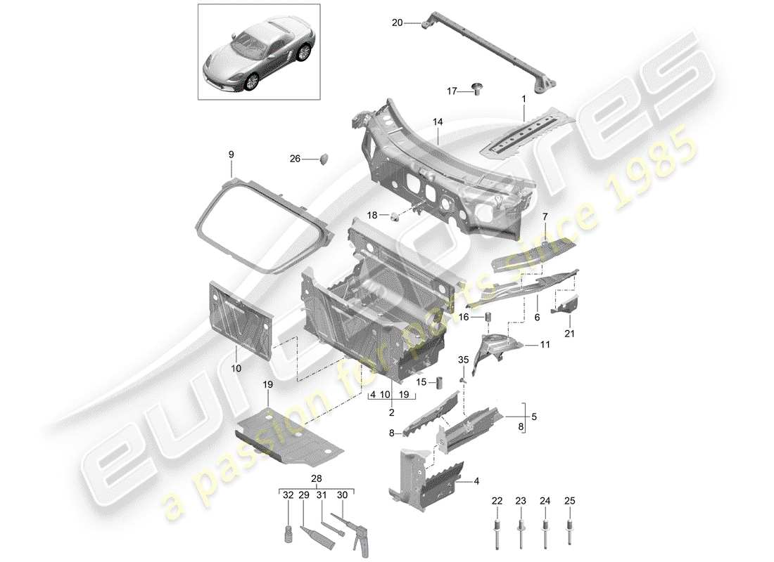 porsche 718 boxster (2019) front end parts diagram