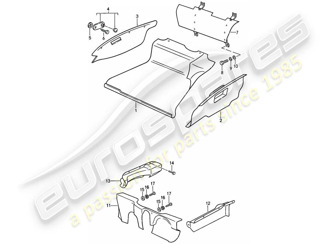 porsche 911 (1989) special model - flatnose design - interior equipment - front luggage compartment part diagram