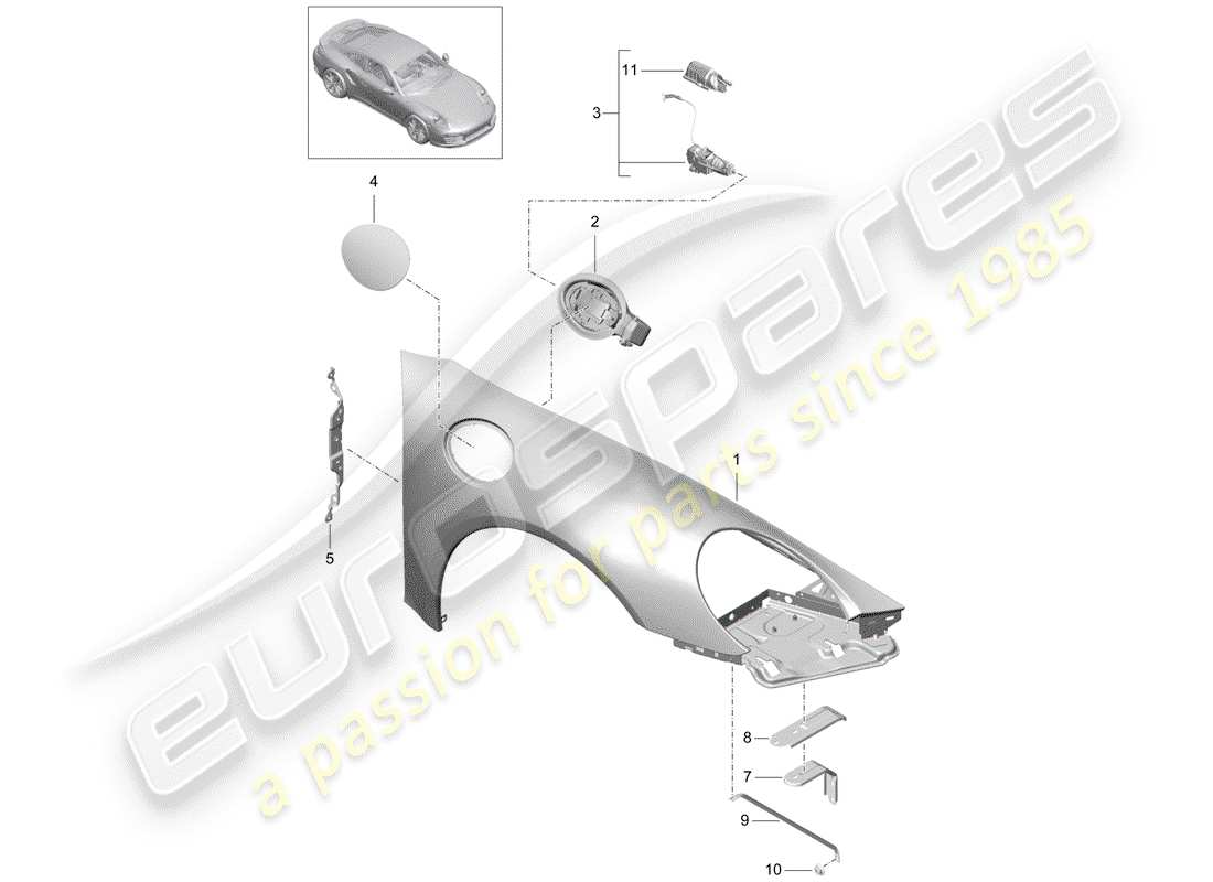 porsche 991 turbo (2014) fender parts diagram