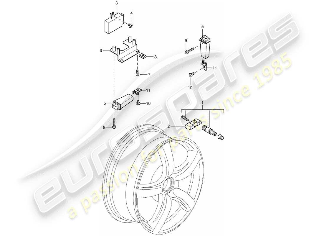 porsche carrera gt (2004) tire pressure control system parts diagram