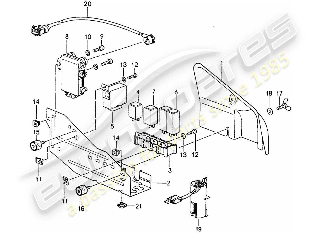 porsche 964 (1990) fuse box/relay plate - engine compartment part diagram