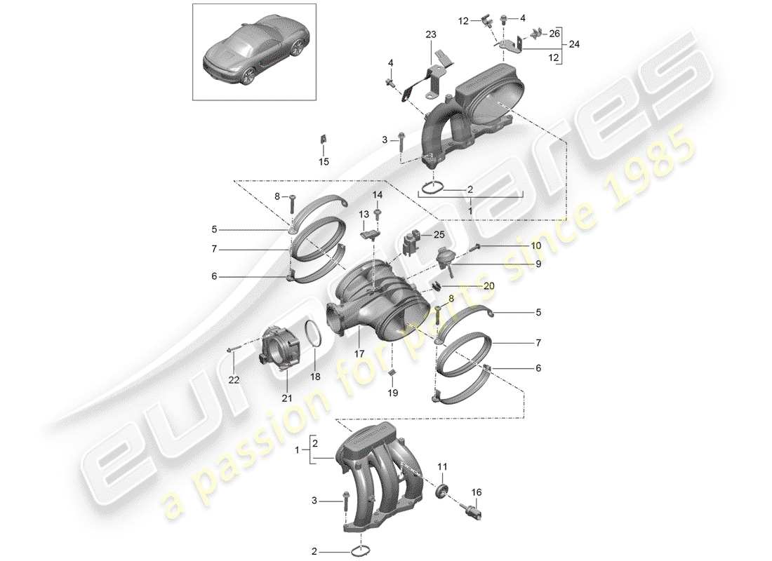 porsche boxster 981 (2015) intake air distributor parts diagram