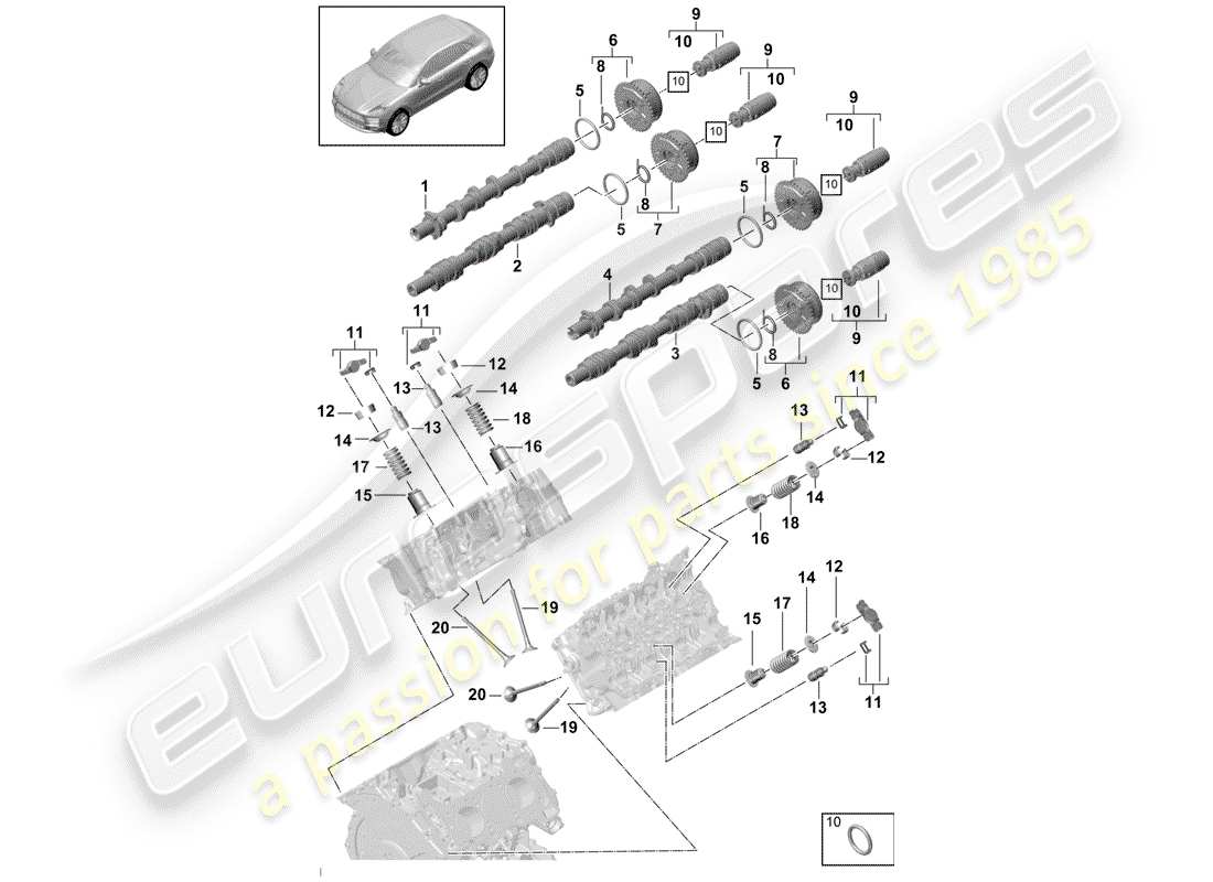 porsche macan (2019) camshaft, valves parts diagram