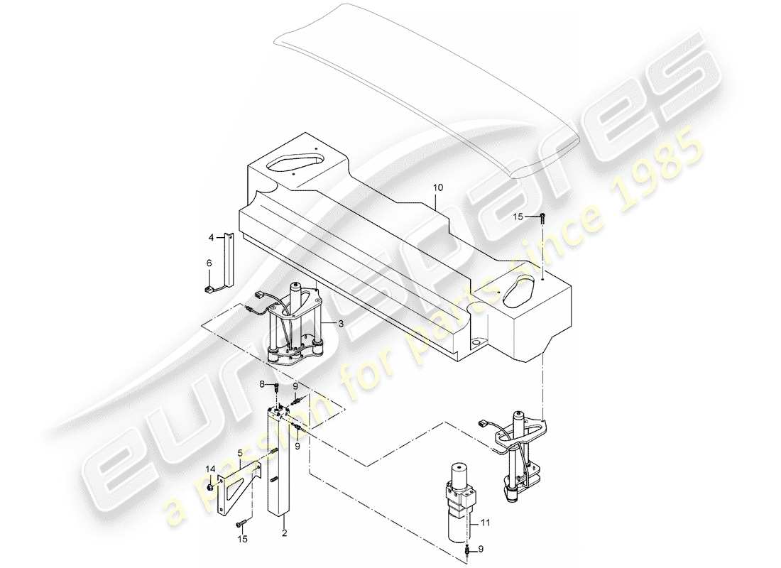 porsche carrera gt (2004) rear spoiler - driving mechanism part diagram