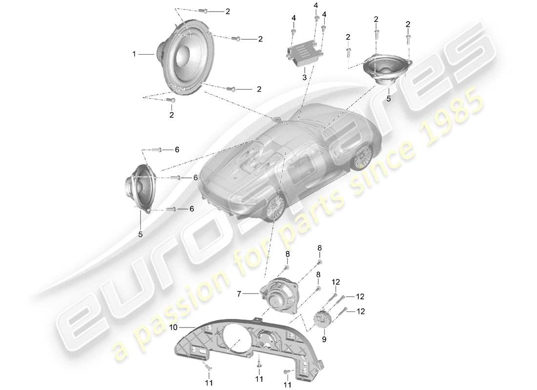 porsche 918 spyder (2015) loudspeaker parts diagram