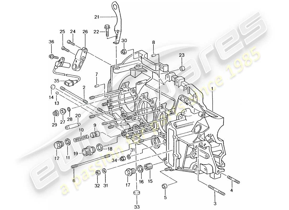 porsche 996 gt3 (2002) crankcase parts diagram