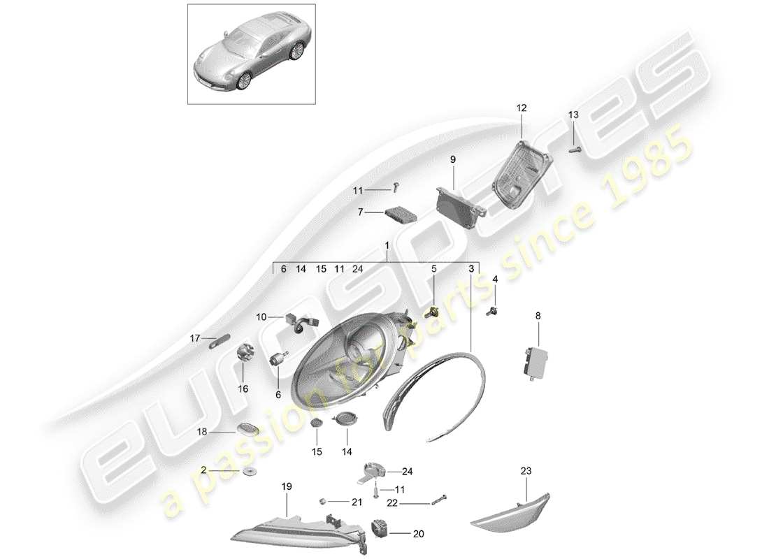 porsche 991 gen. 2 (2020) headlamp part diagram
